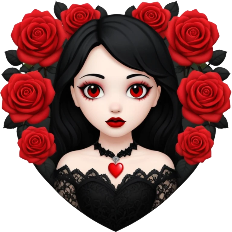 goth heart with red roses and black lace emoji