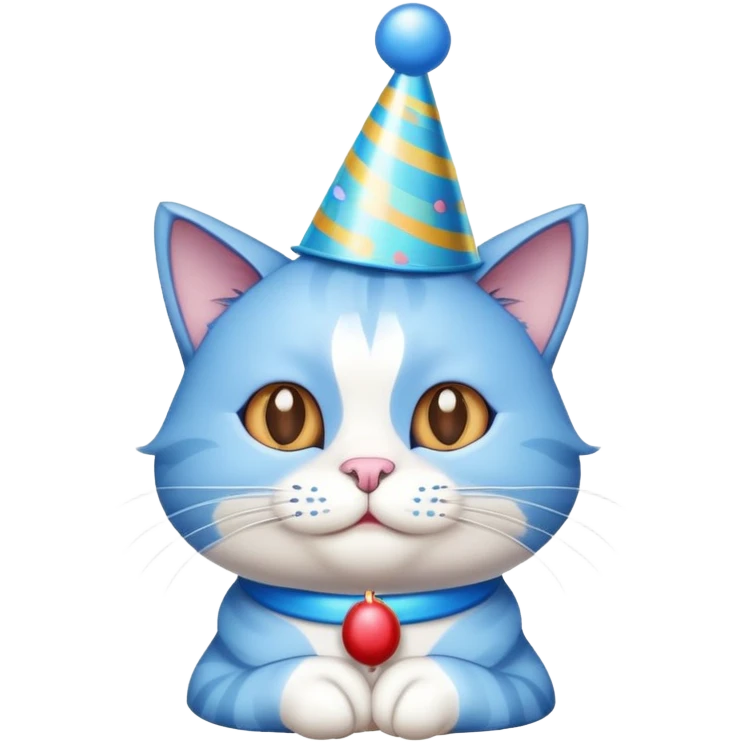 Blue cat wearing a birthday hat emoji