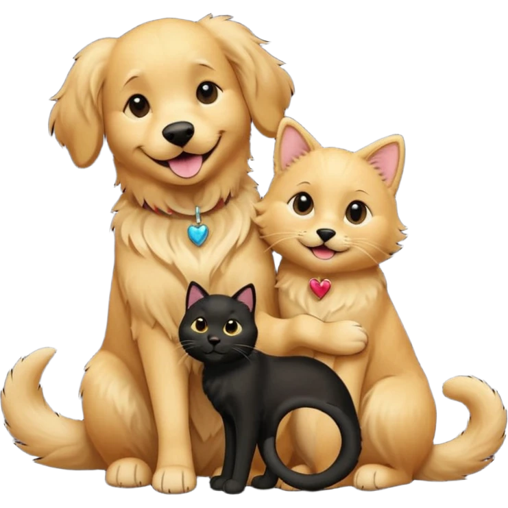 1 golden retriever and 1 black cat romancing emoji