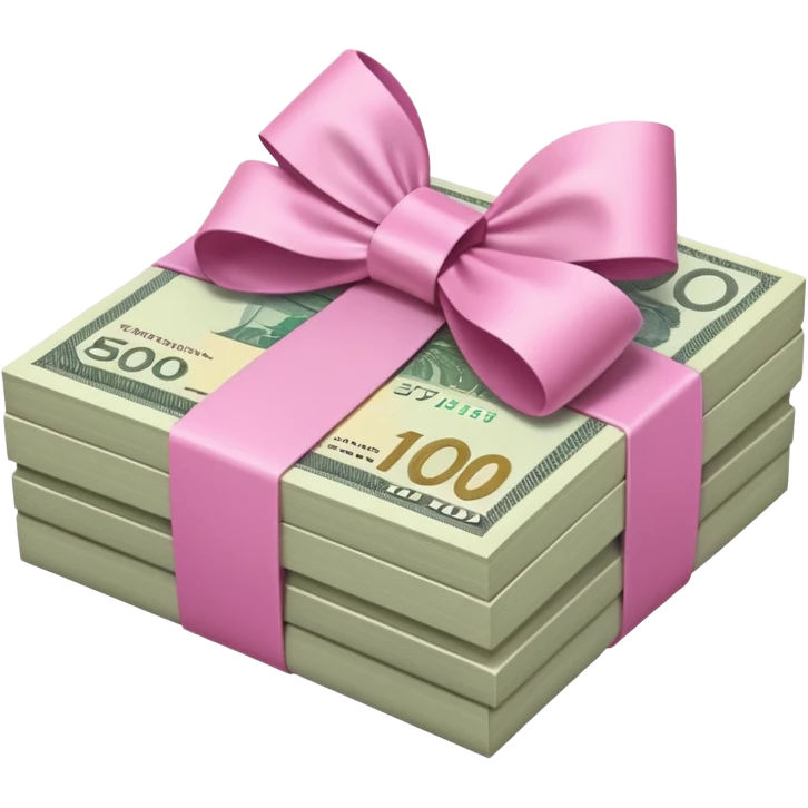 Australian $100 notes stacked together and wrapped in a pink bow emoji