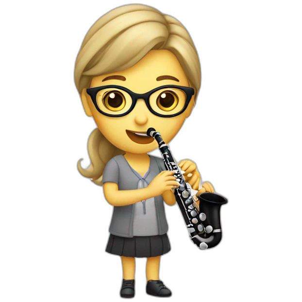 caucasian girl with glasses playing a clarinet emoji
