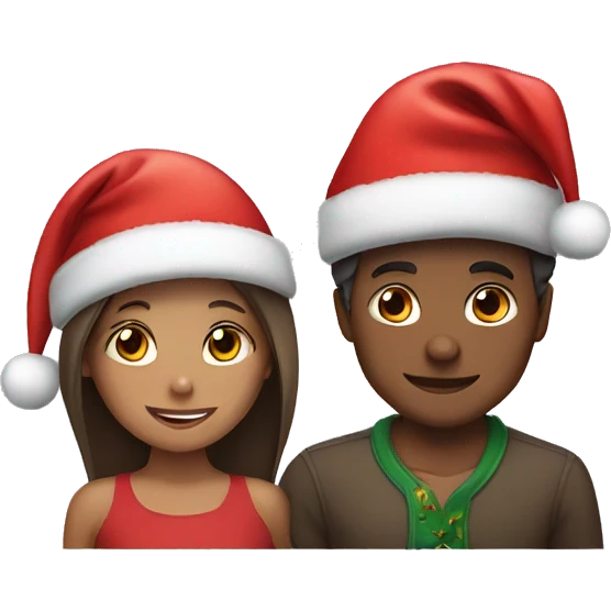 Boy and girl in love wearing Christmas hat emoji