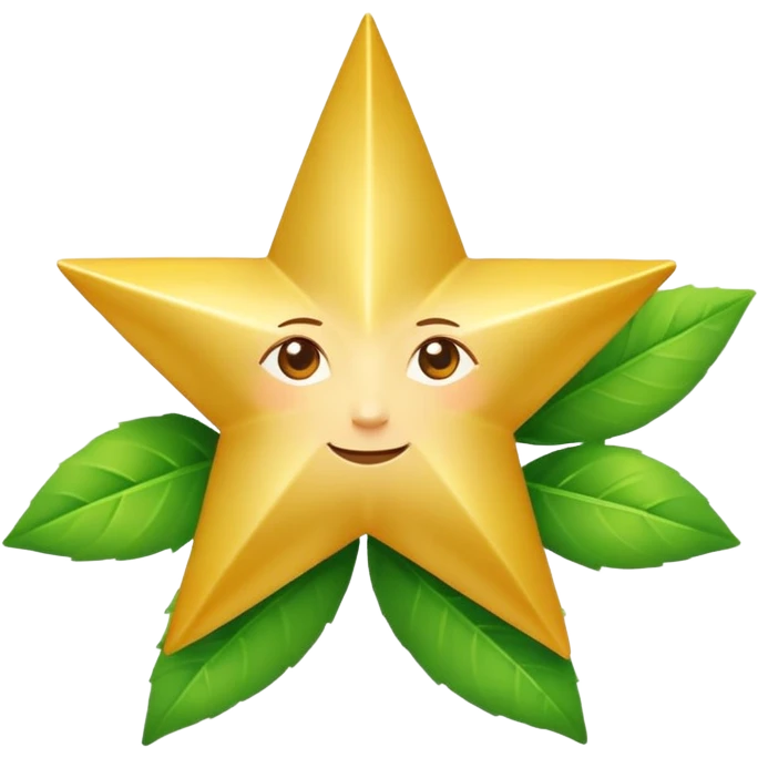 "A vibrant, golden five-pointed star emoji, with graceful green leaves subtly integrated into its points or wrapping around its base. The design should feel radiant and positive. Clean, vector-style, 32x32 pixel icon. Transparent background. Icon for achievement in health." emoji