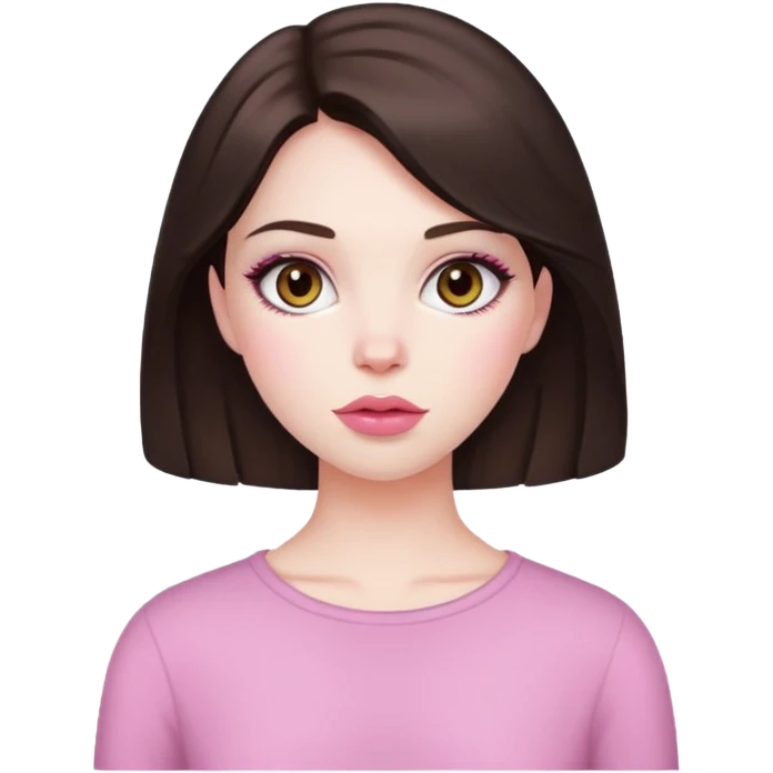 Make a girl with dark drown hair hazel eyes, round pink lips and pale skin emoji