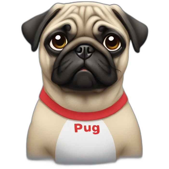 pug wearing a t-shirt emoji