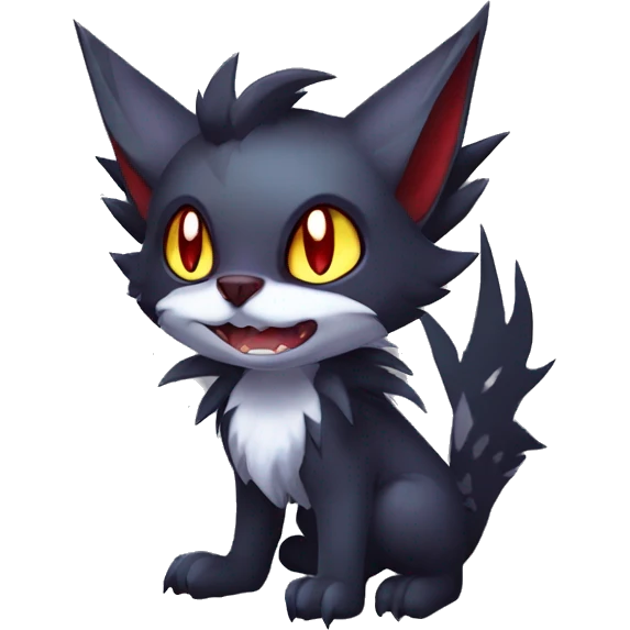   cool cute fantasy anime-style dark animal vampiric Litten-Zoroark-Nargacuga-cat-hybrid Fakemon with big fangs and bat-ears full body emoji