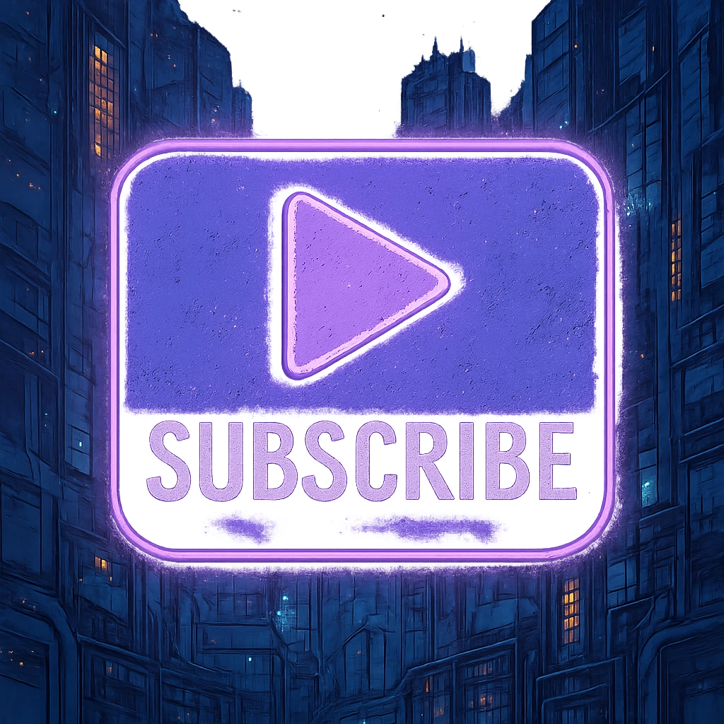 a lavender "subscribe" button, future, cyberpunk
the words appear below a triangle pointed to the right

 emoji