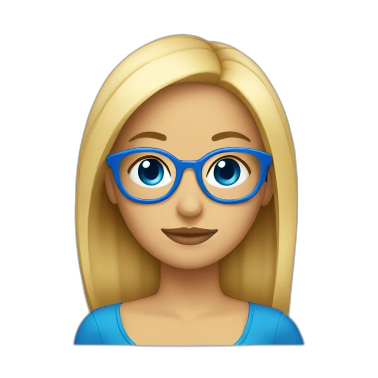 chica rubia con pelo largo y ojos azules con gafas emoji