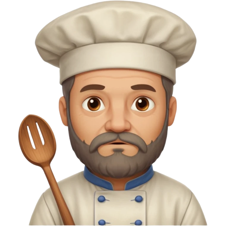 medieval fat chef, middle-aged, bearded, sly, grim-faced emoji, eil face like hes hidin something  emoji