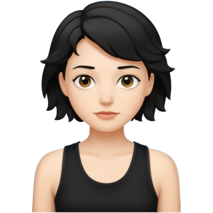 a white woman with short tomboy wavy black hair wearing men's black tank top emoji