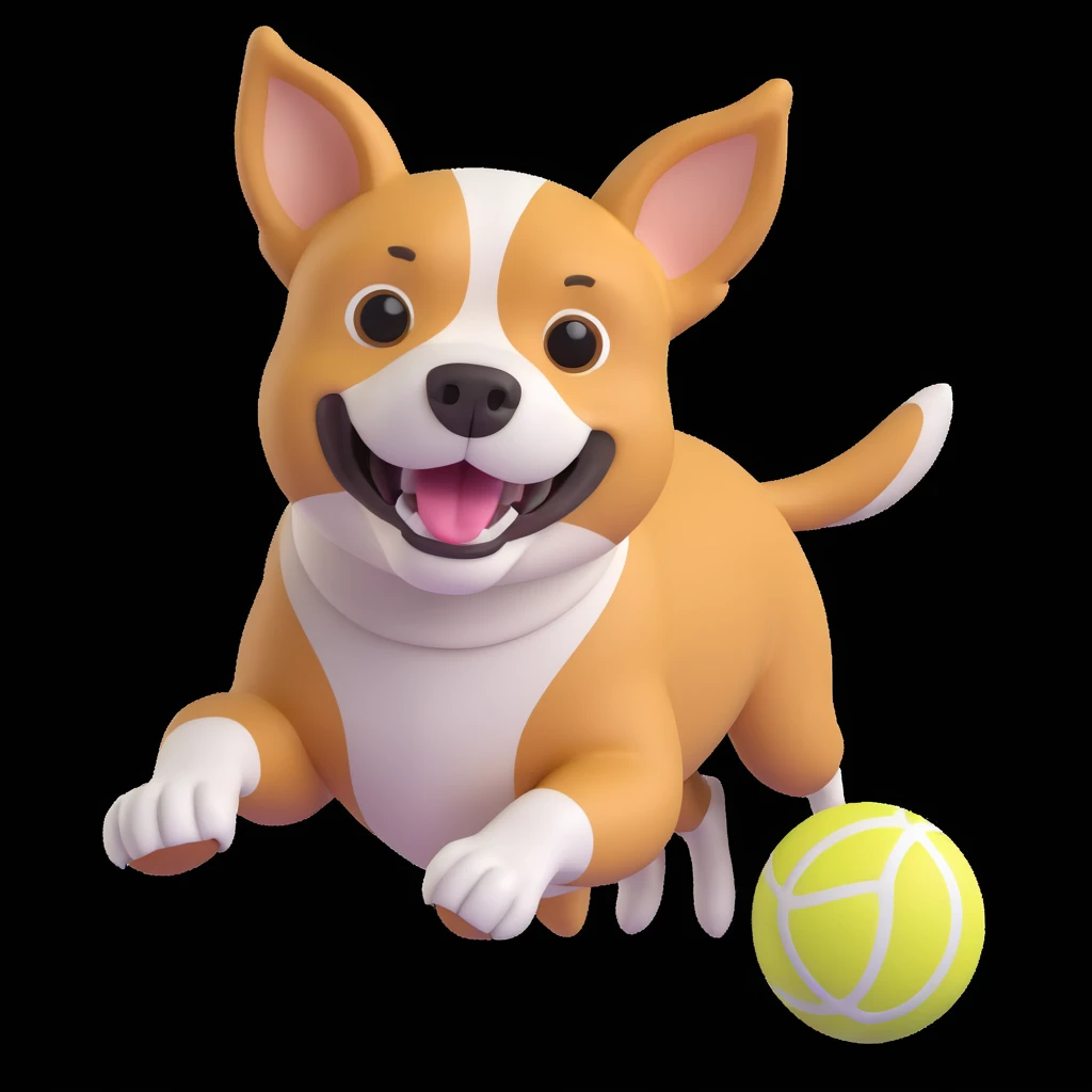dog chasing ball in forrest, close up pose emoji