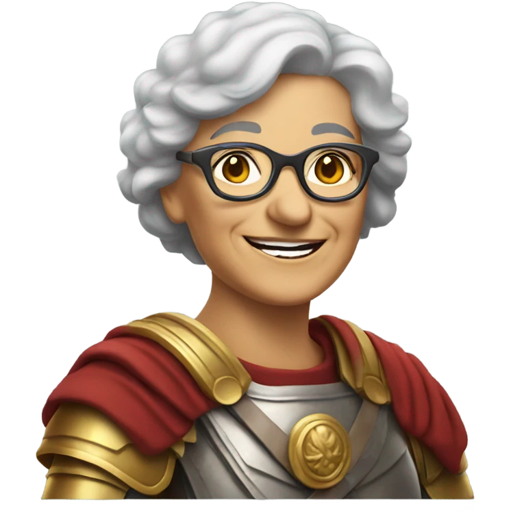 smiling older lady with glasses in Roman Soldier Armour  emoji