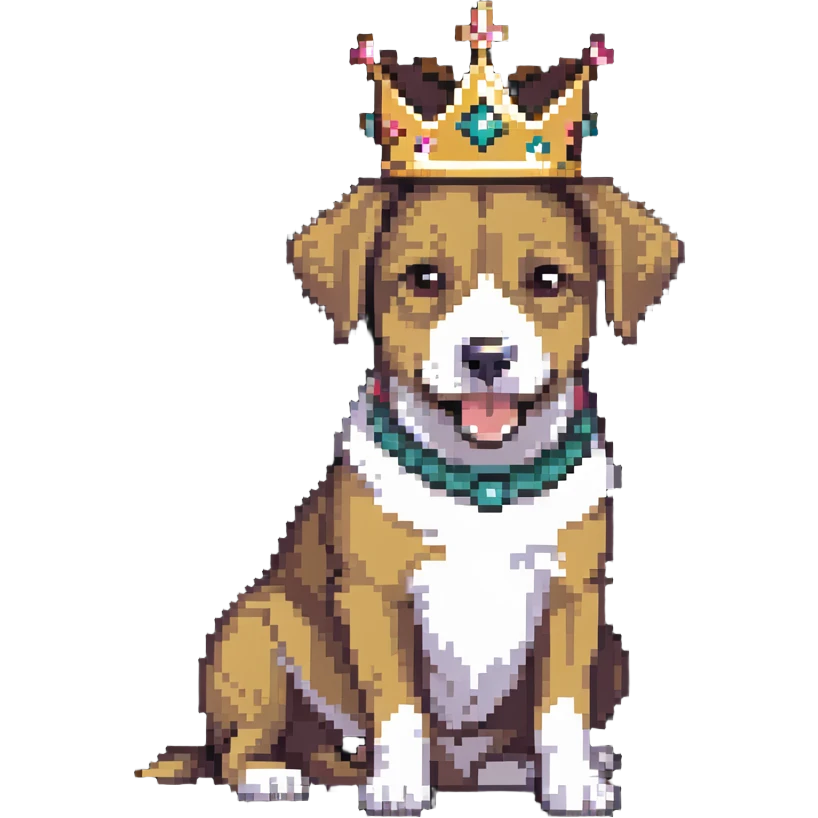 dog wearing a crown, playful pose emoji