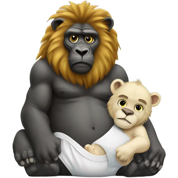A lion wearing a diaper sitting on gorilla emoji