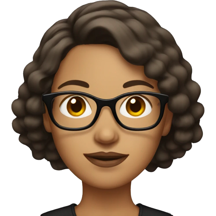 woman with short, dark, poofy brown hair and black glasses emoji