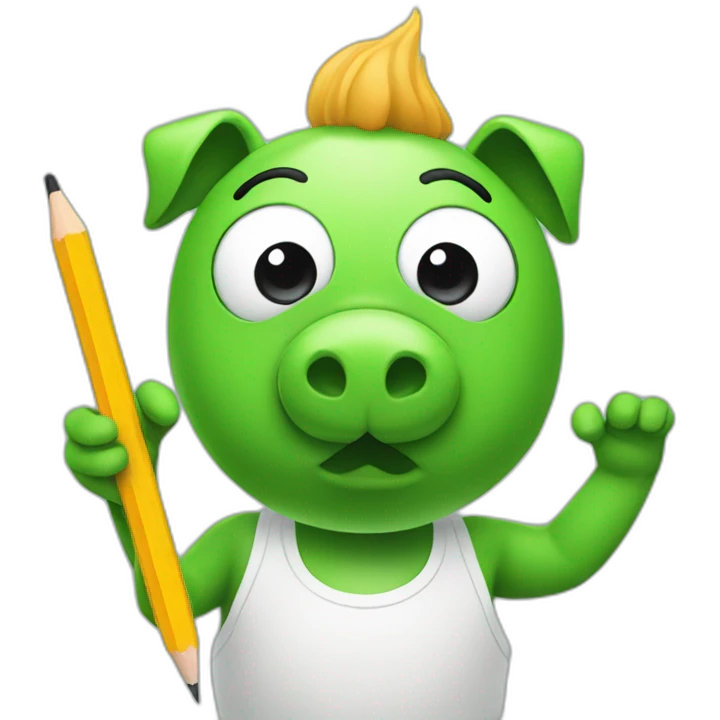 green piggy holding a pencil in his hand emoji