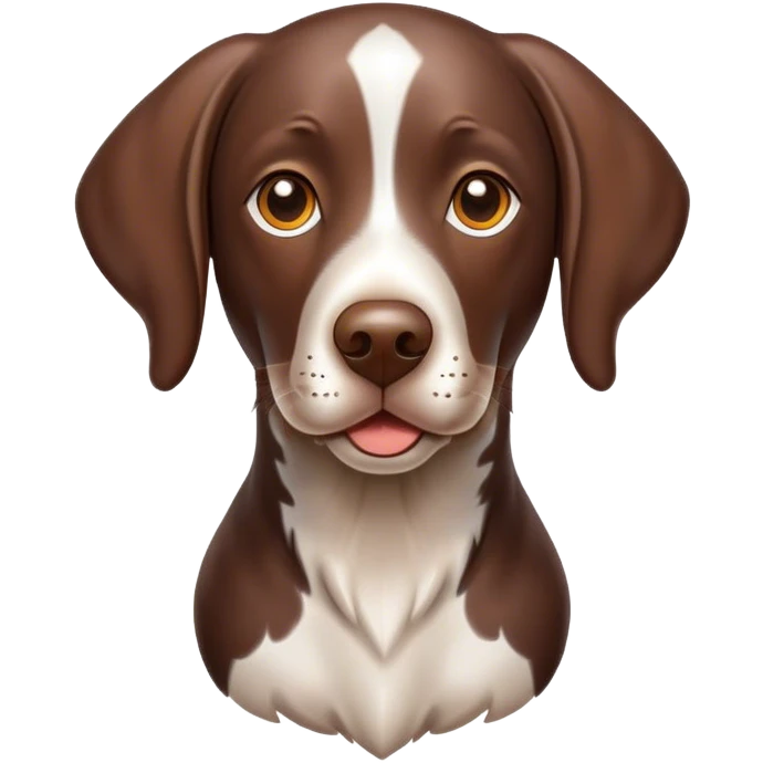 Cinematic Cute German Pointer Portrait Emoji, Playful and charming, soft brown and white tones, Simplified yet expressive features, highly detailed, glowing with a warm, friendly glow, high shine, joyful and loyal, stylized with a touch of whimsy, curious and alert, soft glowing outline, capturing the essence of a playful pup ready for adventure, so endearing it feels like it could jump out of the screen and wag its tail! emoji