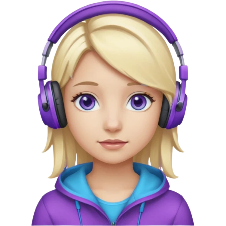 girl blond hair with purple highlights in hair blue eyes and wearing headphones emoji