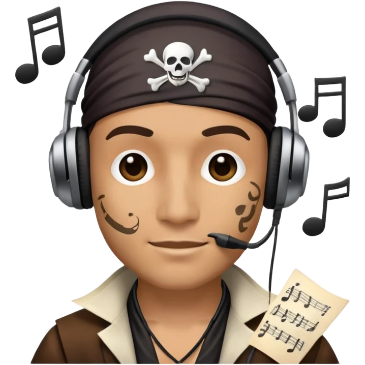 pirate with headphones and music notes emoji