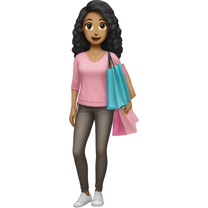 lightskin girl with black straight hair shopping with pink clothes on emoji