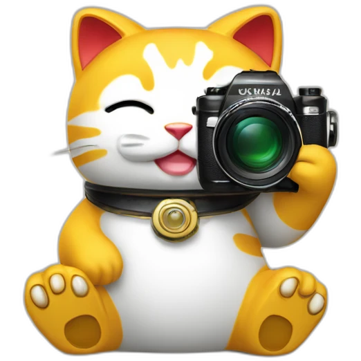 maneki neko with a camera emoji