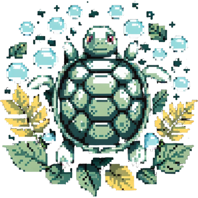A turtle with a shell made of leaves and surrounded by floating bubbles emoji