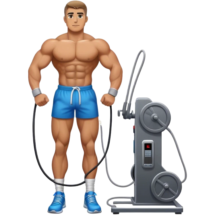 athlete standing next to cable-machine with cable tied to ankle cuffs emoji