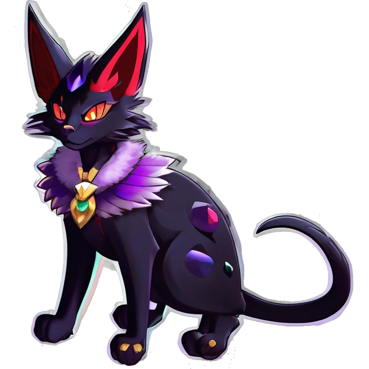 cool cartoon anthro edgy distinguished ethereal elegant beautiful fantasy black purple red ethereal fantasy nargacuga-Noivern-cat-Quiana-Fakemon collar harness jewels full body emoji