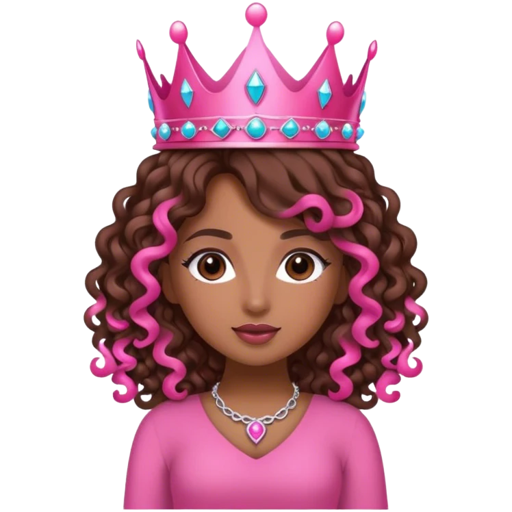 Brown girl diva long curly brown hair with pink crown emoji