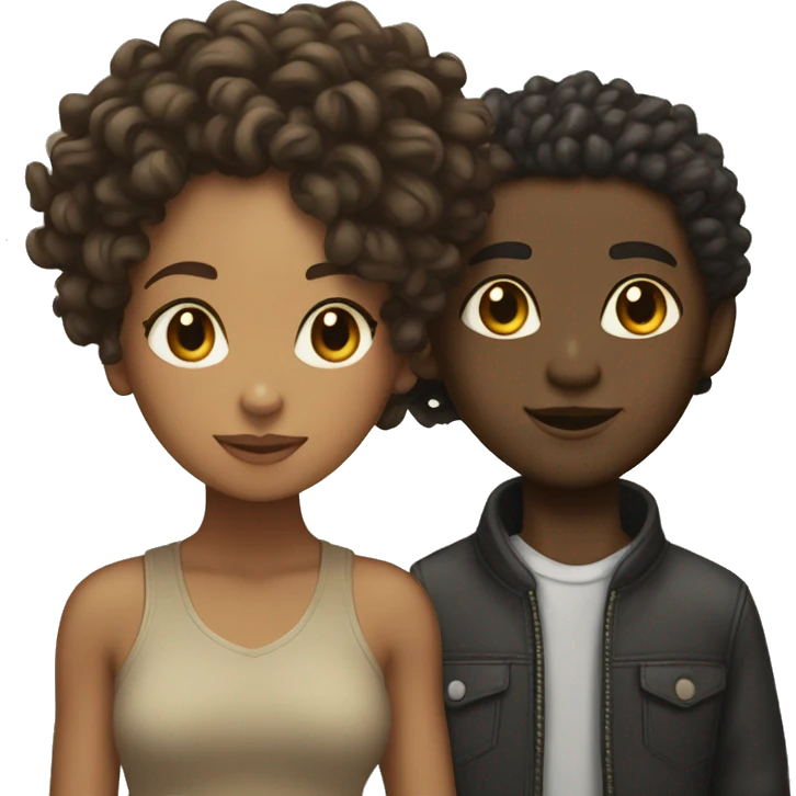 lightskin girl w curly hair next to a black boy with LOCS emoji