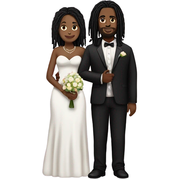 black couple with black dreadlocks, plus size full body wedding emoji