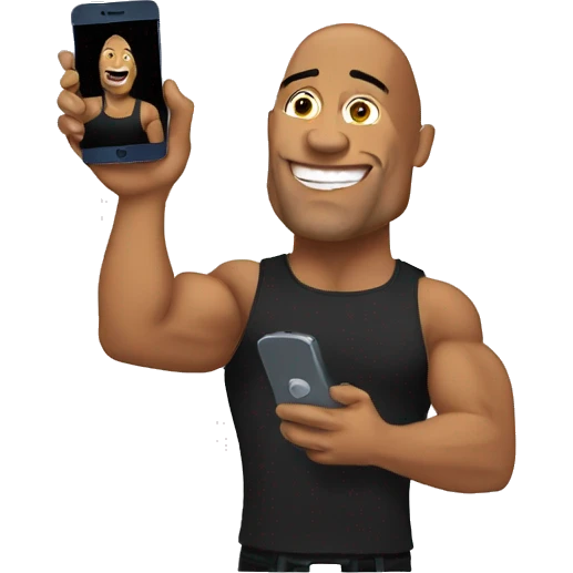 the rock with a mobile phone emoji