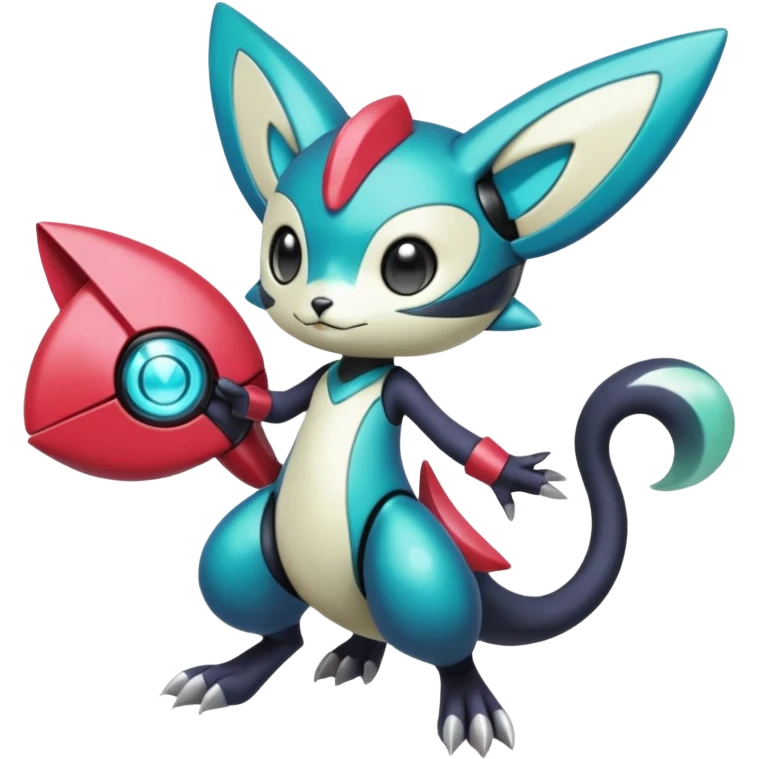 Shiny Colorful glowing glossy smooth soft silky Futuristic Cyber-Vernid-Trico-Meloetta-Latias-Koraidon-Peppercat-Protogen-Pokémon-Digimon-Fakémon-fusion-hybrid-creature emoji