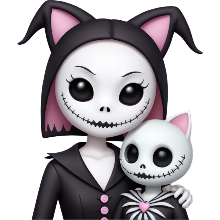 kuromi from hello kitty and jack skellington in a romantic embrace emoji