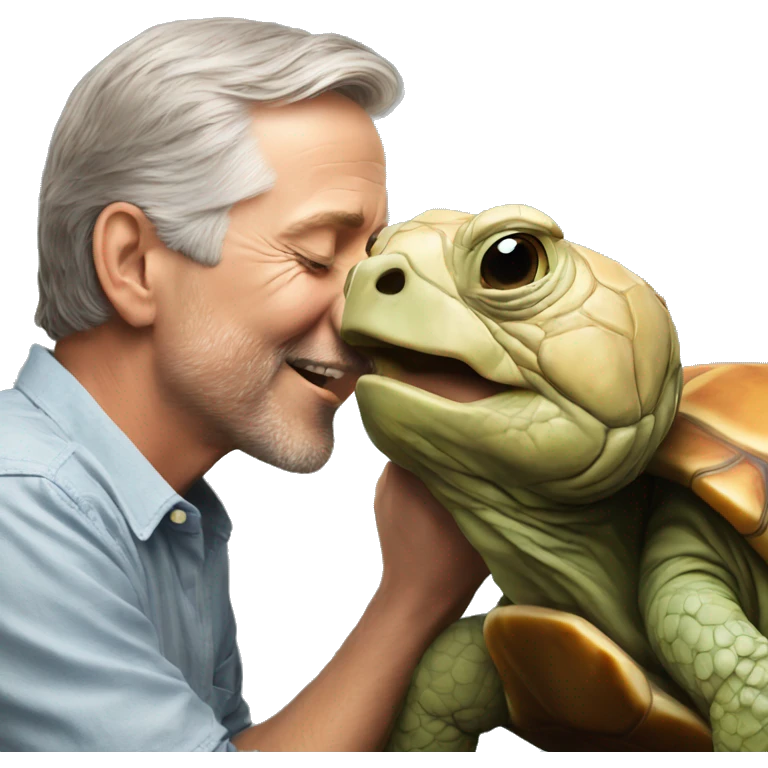 A man kissing a happy tortoise  emoji