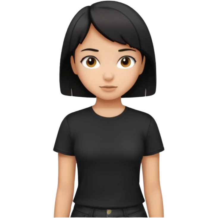 a pretty bratz girl with straight black short hair wearing a black tshirt , tan girl. waist up emoji