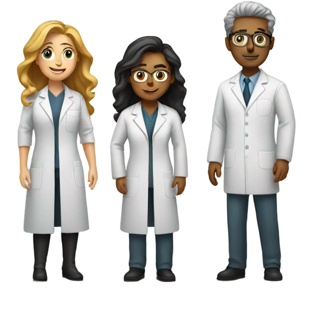 3 girl scientists and 1 boy scientist emoji