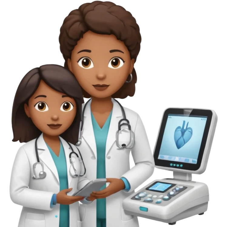 black female doctor and caucasian ultrasound technician performing a fetal ultrasound emoji