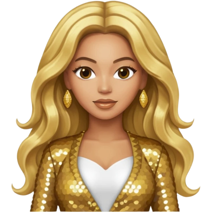 Beyonce from Destiny's Child with long blonde hair, gold outfit emoji