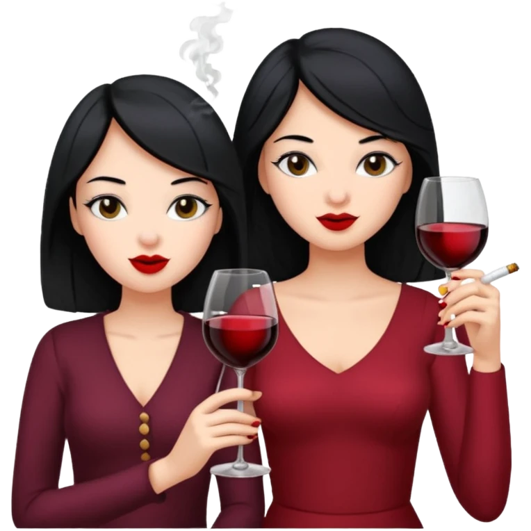2 girls 1 smoking and 1 drinking wine black hair  emoji