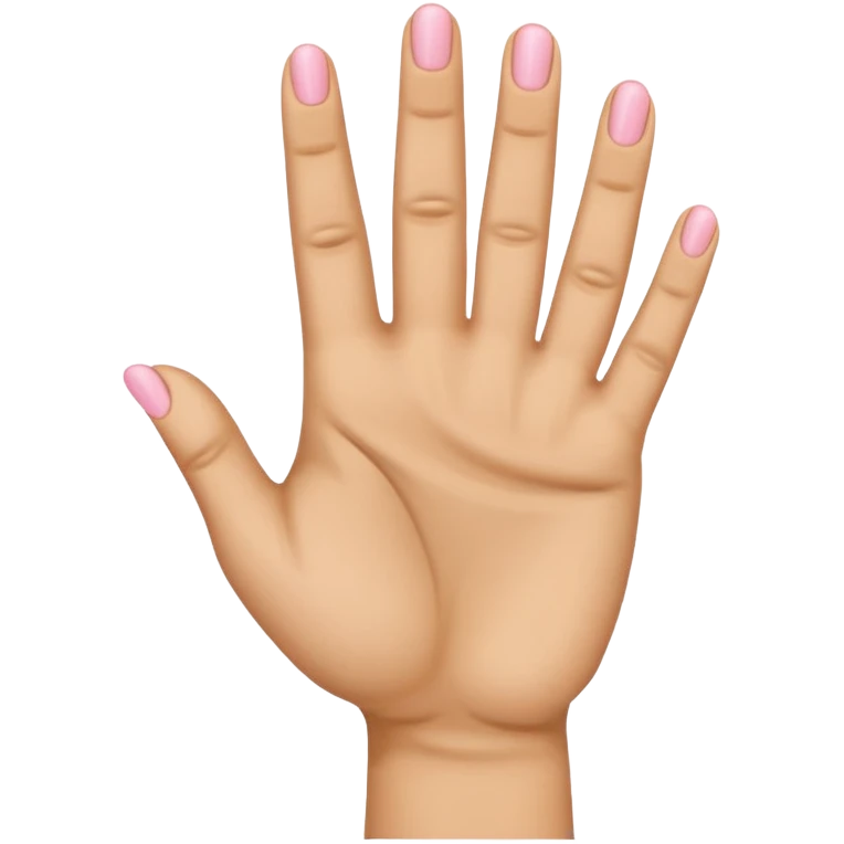 A back-facing emoji-style hand showing exactly four fingers raised (index, middle, ring, pinky) with the thumb completely folded down across the palm. The thumb must be tucked tightly against the palm. emoji