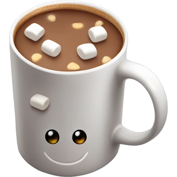 Hot cocoa in a white coffee mug with tiny mini marshmallows on top emoji