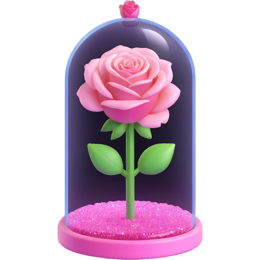 A single pink rose under a glass dome with sparkles, in 3D iOS emoji style, soft gradients, glossy finish, no background. emoji