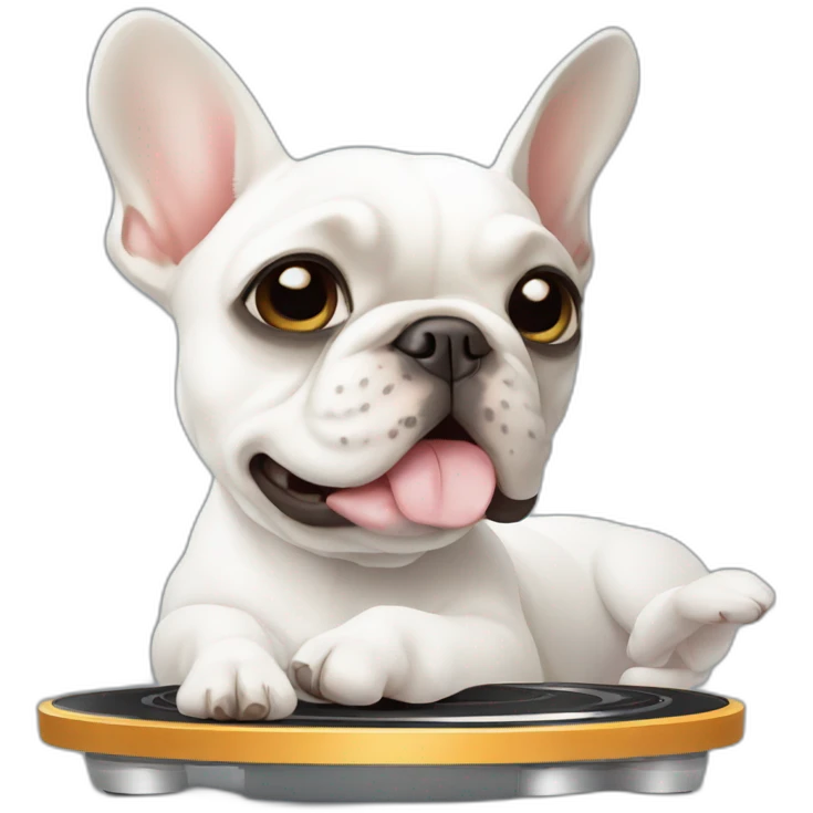 white FRENCH BULLDOg with turntable emoji