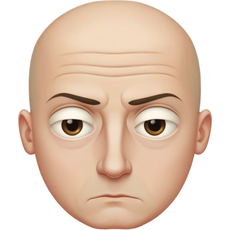 Steven Miller, bald, scowling expression, narrow rectangular head, bottom lip sticking out, eyelids almost closed and lower on the outside, dark circles around eyes emoji