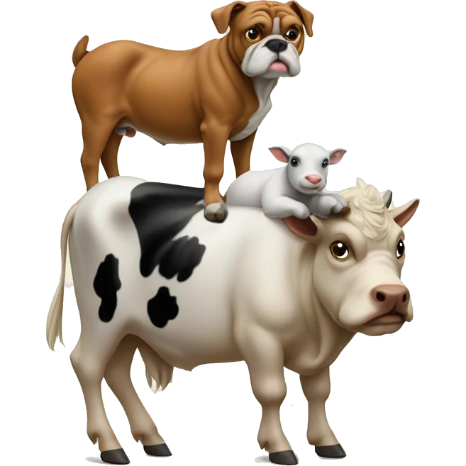 A Yale bulldog on top of a goat on top of a Horse on top of a cow emoji