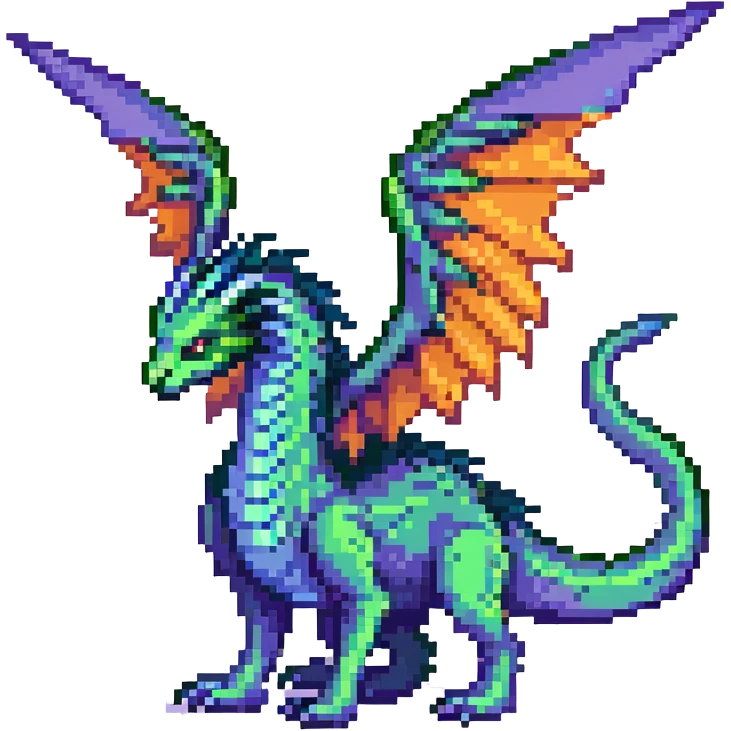 mystical wyrm with a long tail and large wings, colored green, blue, and purple emoji