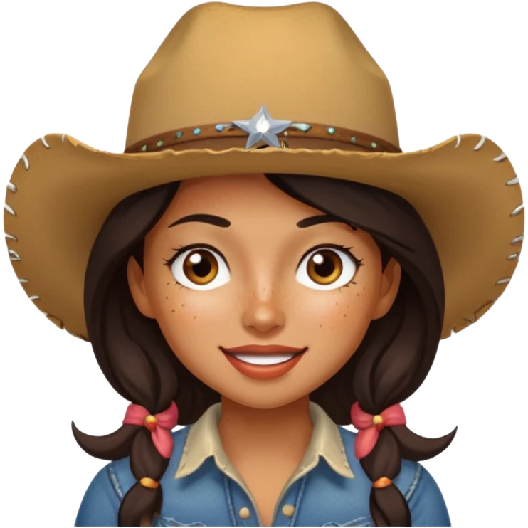 Tan skin girl with freckles dark hair winking wearing a cowboy hat  emoji