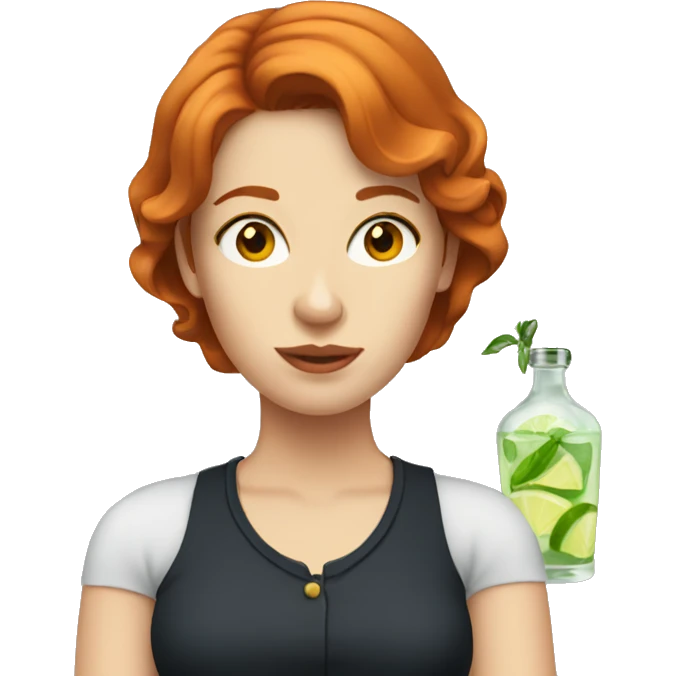 Woman with Ginger Hair and Brown eyes drinking gin emoji
