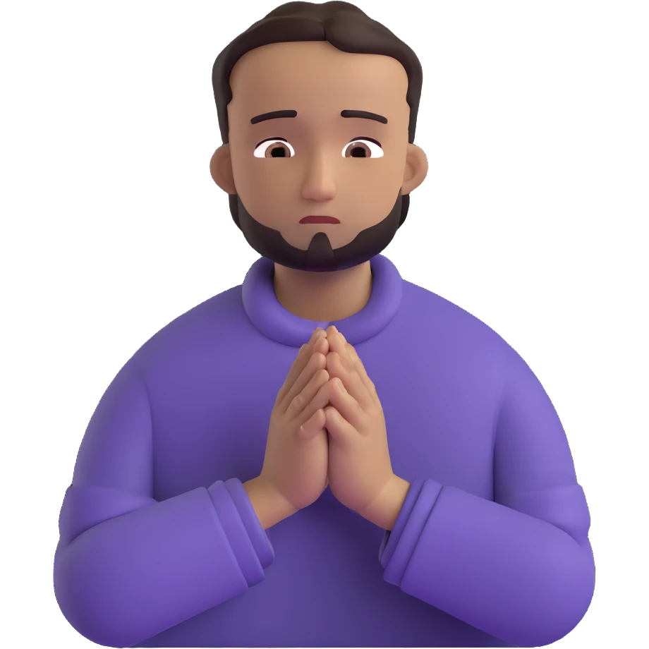 anxious man with hands clasped together in prayer position with worried expression emoji